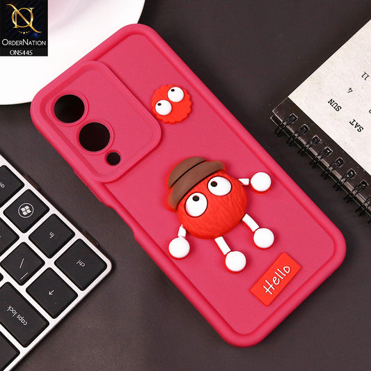 Vivo Y17s Cover - Dark Pink - Cute 3D Cartoon Soft Case