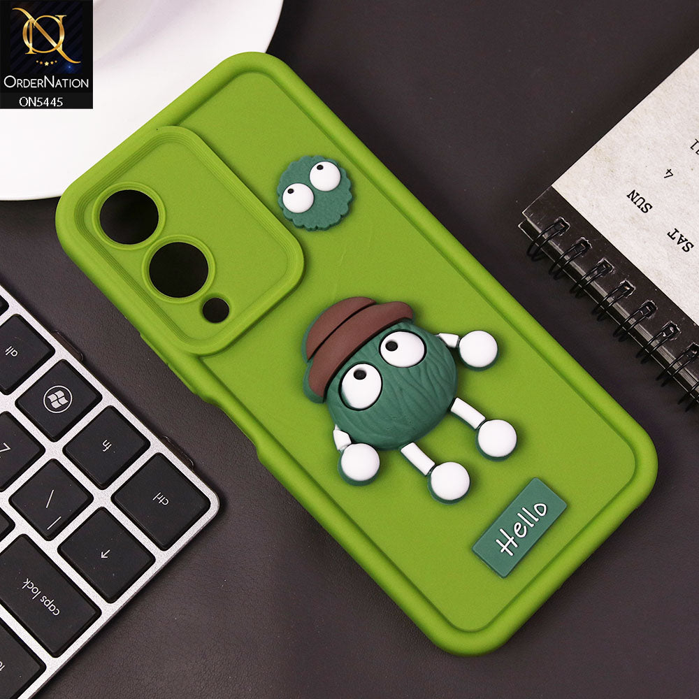 Vivo Y17s Cover - Light Green - Cute 3D Cartoon Soft Case