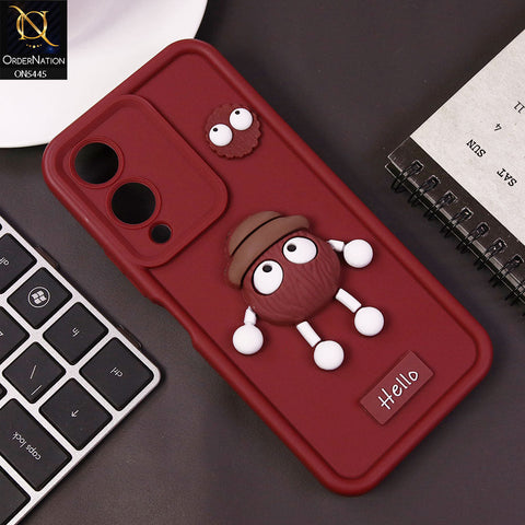 Vivo Y28 5G Cover - Maroon - Cute 3D Cartoon Soft Case
