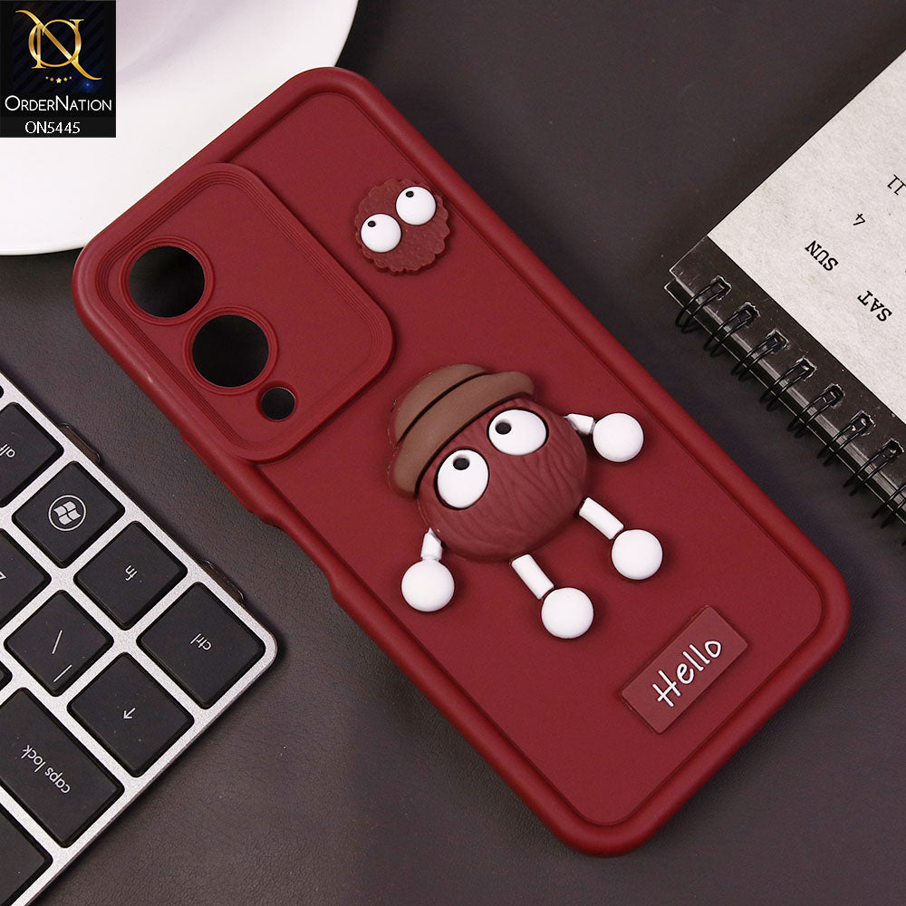 Vivo Y17s Cover - Maroon - Cute 3D Cartoon Soft Case
