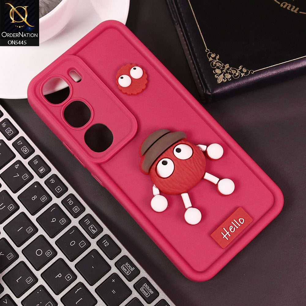 Vivo Y29 5G Cover - Dark Pink - Cute 3D Cartoon Soft Case