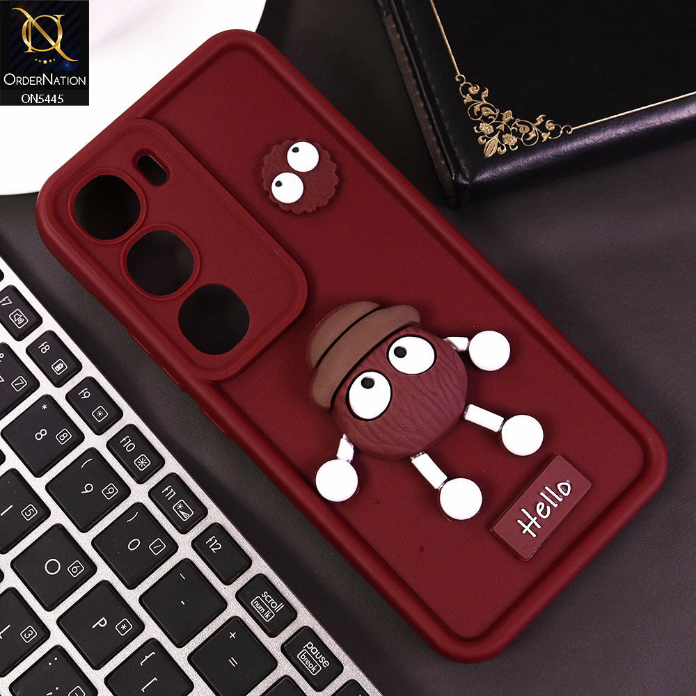 Vivo Y19s Cover - Maroon - Cute 3D Cartoon Soft Case