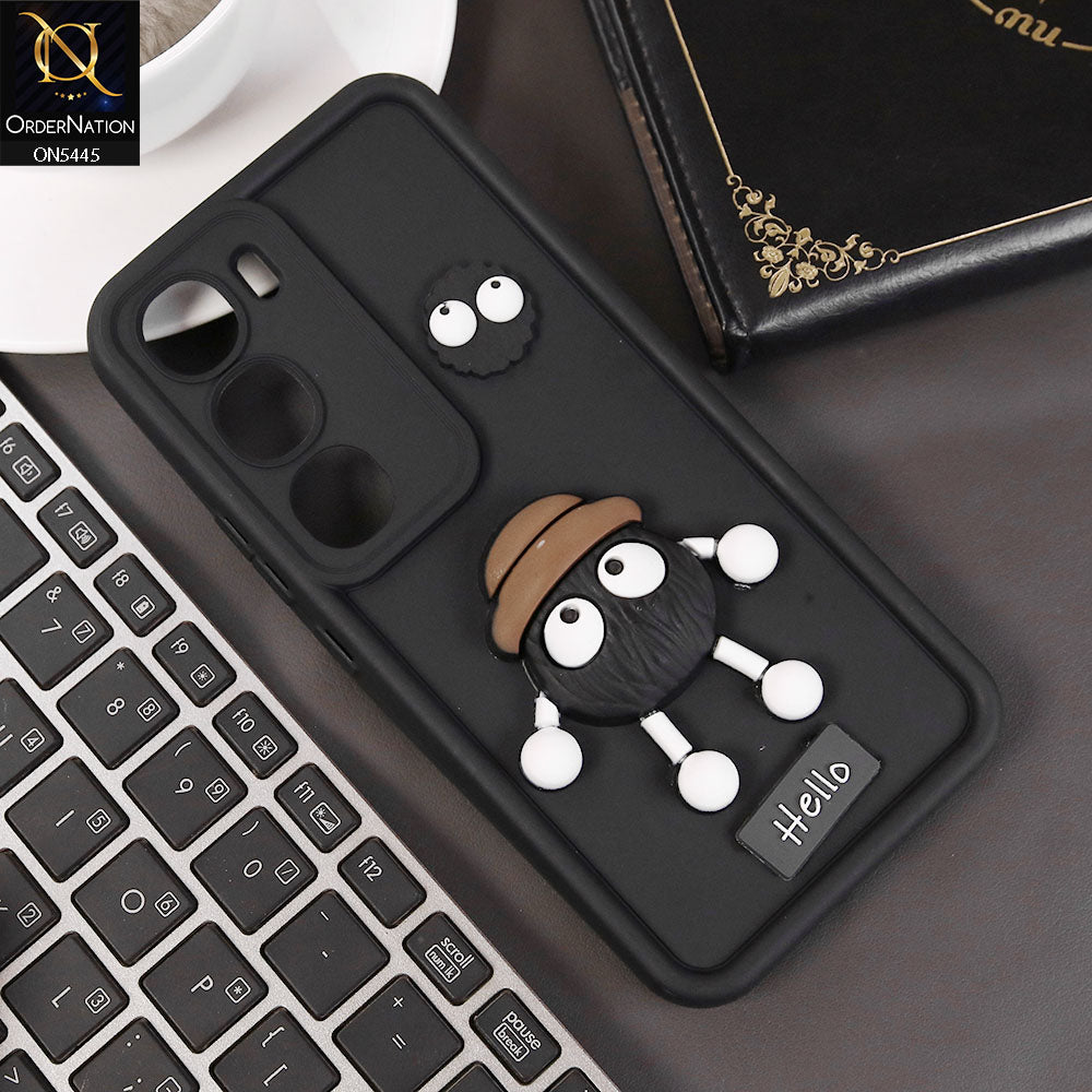 Vivo Y300 Cover - Black - Cute 3D Cartoon Soft Case