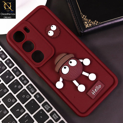 Vivo Y300 Cover - Maroon - Cute 3D Cartoon Soft Case