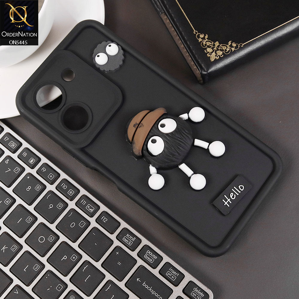 Vivo Y36 4G Cover - Black - Cute 3D Cartoon Soft Case