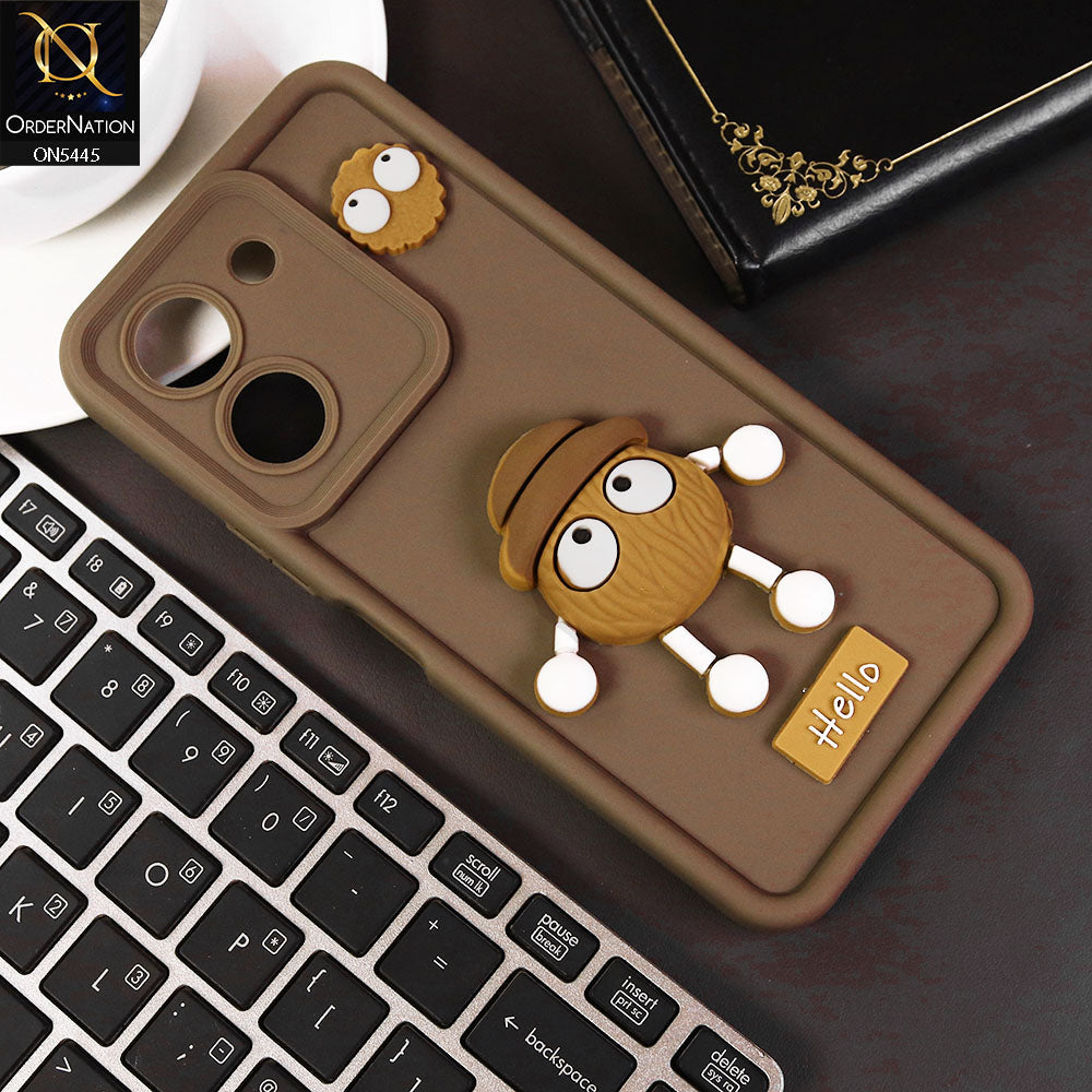 Vivo Y36 4G Cover - Brown - Cute 3D Cartoon Soft Case