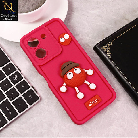 Vivo Y36 5G Cover - Dark Pink - Cute 3D Cartoon Soft Case