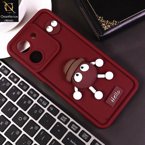 Vivo Y36 4G Cover - Maroon - Cute 3D Cartoon Soft Case
