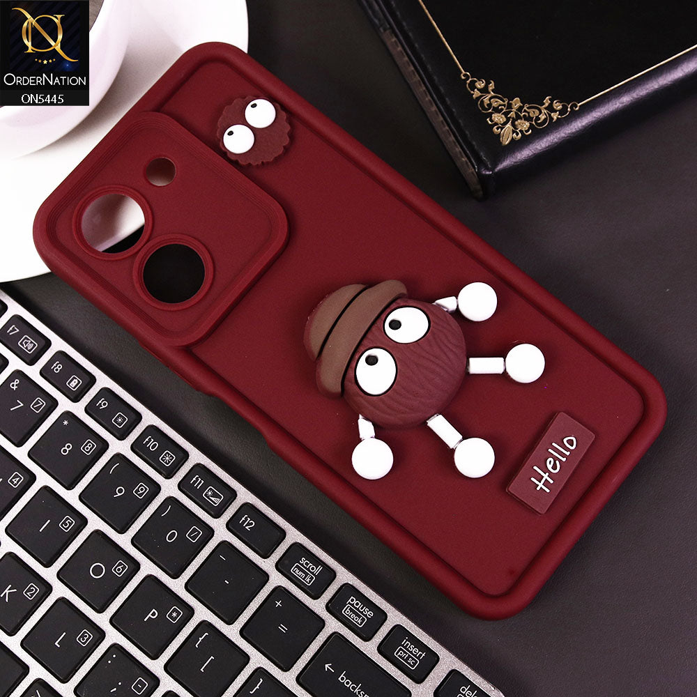 Vivo Y36 5G Cover - Maroon - Cute 3D Cartoon Soft Case