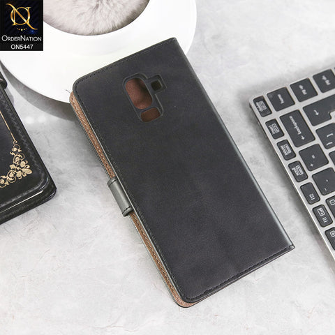 Samsung Galaxy J8 2018 Cover - Black -  Premium Leather Megantic Flip Book Covers With Card Holding Option