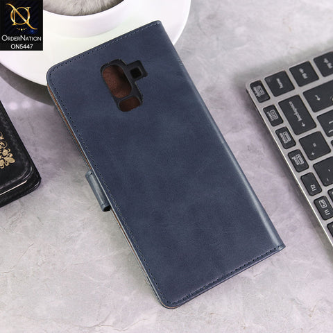 Samsung Galaxy J8 2018 Cover - Blue -  Premium Leather Megantic Flip Book Covers With Card Holding Option