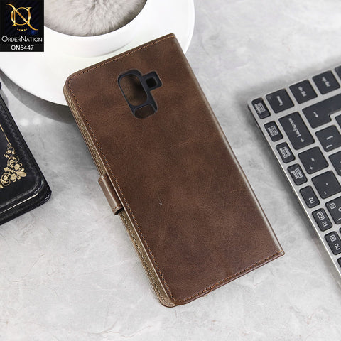Samsung Galaxy J8 2018 Cover - Dark Brown -  Premium Leather Megantic Flip Book Covers With Card Holding Option