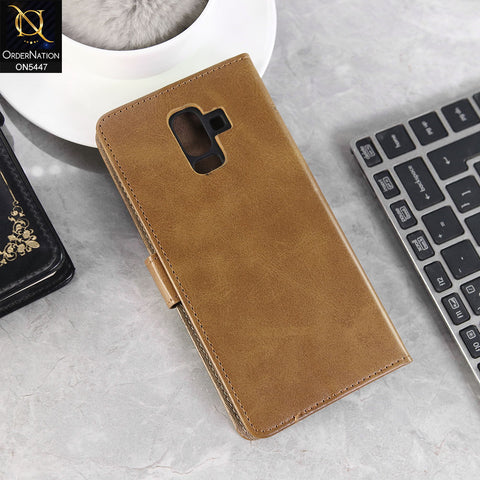 Samsung Galaxy J8 2018 Cover - Light Brown -  Premium Leather Megantic Flip Book Covers With Card Holding Option