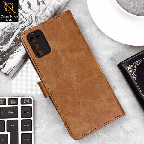 Samsung Galaxy A02s Cover - Light Brown - Premium Leather Megantic Flip Book Covers With Card Holding Option