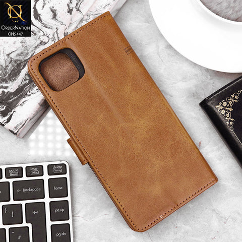 Oppo A16e Cover - Light Brown - Premium Leather Megantic Flip Book Covers With Card Holding Option