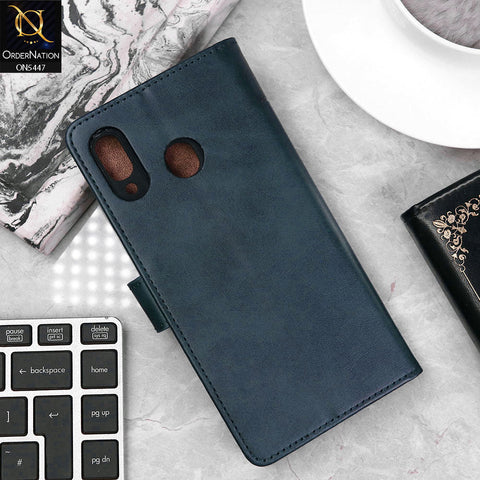 Samsung Galaxy A20 Cover - Blue - Premium Leather Megantic Flip Book Covers With Card Holding Option