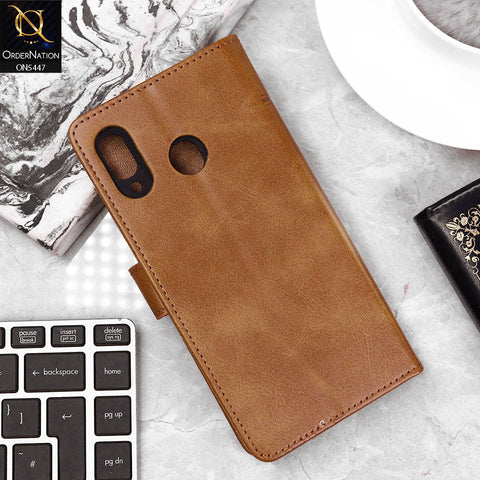 Samsung Galaxy M10s Cover - Light Brown - Premium Leather Megantic Flip Book Covers With Card Holding Option