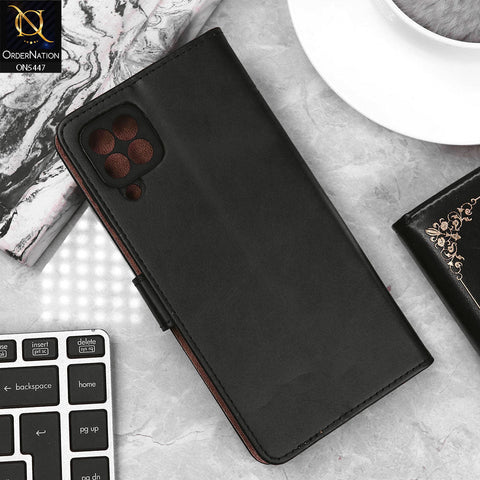Samsung Galaxy A22 Cover - Black - Premium Leather Megantic Flip Book Covers With Card Holding Option