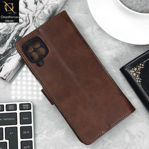 Samsung Galaxy A22 Cover - Dark Brown - Premium Leather Megantic Flip Book Covers With Card Holding Option