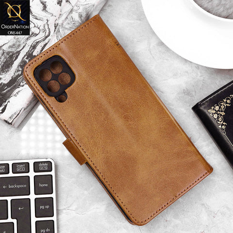 Samsung Galaxy M32 Cover - Light Brown - Premium Leather Megantic Flip Book Covers With Card Holding Option