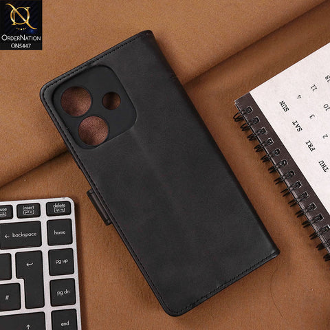 Oppo A3x 4G Cover - Black - Premium Leather Megantic Flip Book Covers With Card Holding Option