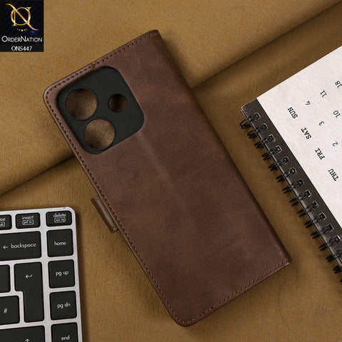 Oppo A3x 5G Cover - Dark Brown - Premium Leather Megantic Flip Book Covers With Card Holding Option