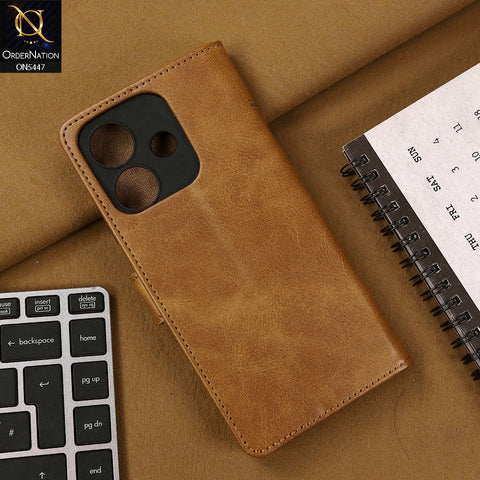 Oppo A3 4G Cover - Light Brown - Premium Leather Megantic Flip Book Covers With Card Holding Option