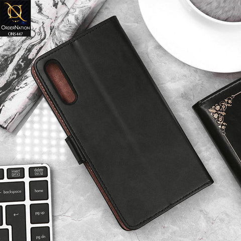 Samsung Galaxy A50 Cover - Black - Premium Leather Megantic Flip Book Covers With Card Holding Option