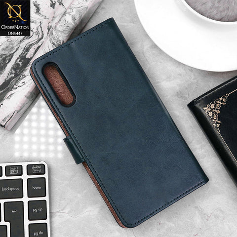 Samsung Galaxy A50s Cover - Blue - Premium Leather Megantic Flip Book Covers With Card Holding Option