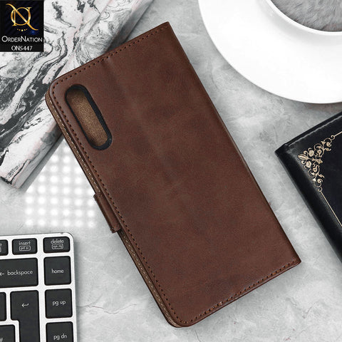 Samsung Galaxy A50 Cover - Dark Brown - Premium Leather Megantic Flip Book Covers With Card Holding Option