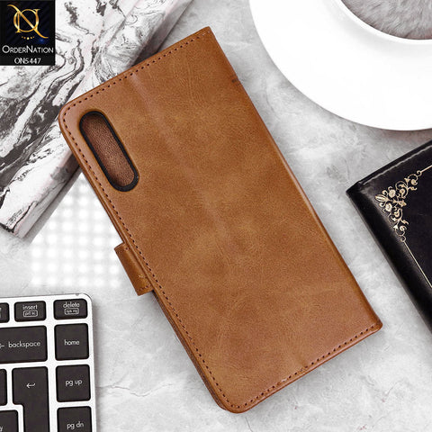 Samsung Galaxy A50 Cover - Light Brown - Premium Leather Megantic Flip Book Covers With Card Holding Option