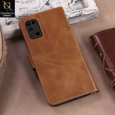Oppo A52  - Light Brown -  Premium Leather Megantic Flip Book Covers With Card Holding Option