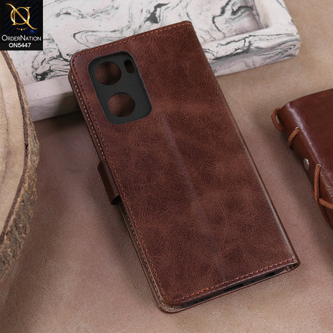 Oppo A57  - Dark Brown -  Premium Leather Megantic Flip Book Covers With Card Holding Option