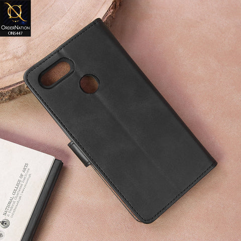 Oppo A12 Cover - Black - Premium Leather Megantic Flip Book Covers With Card Holding Option