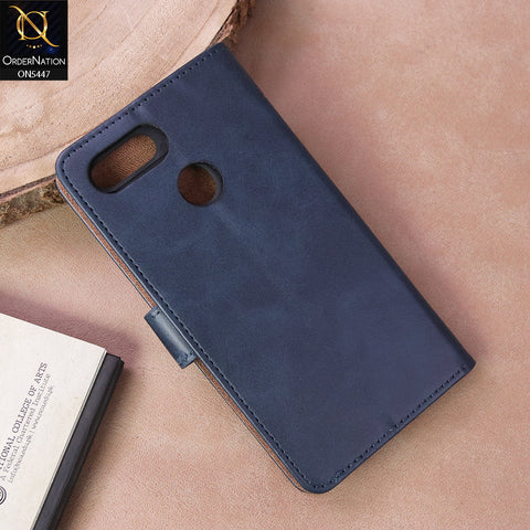 Oppo A12 Cover - Blue - Premium Leather Megantic Flip Book Covers With Card Holding Option