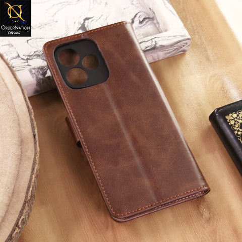 Oppo A6s Pro Cover  - Dark Brown- Premium Leather Megantic Flip Book Covers With Card Holding Option