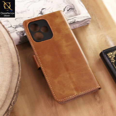 Oppo A6s Pro Cover  - Light Brown - Premium Leather Megantic Flip Book Covers With Card Holding Option