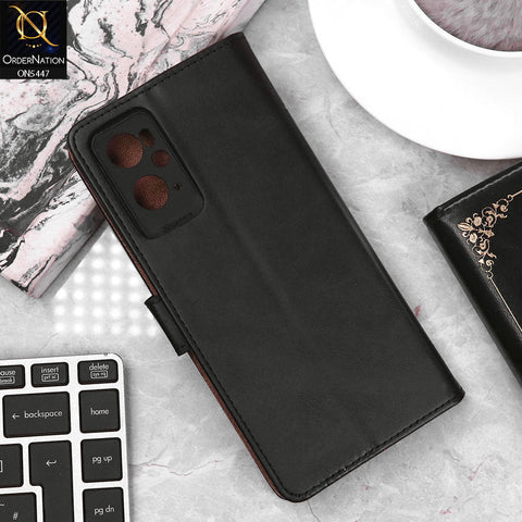 Realme 9i Cover - Black - Premium Leather Megantic Flip Book Covers With Card Holding Option