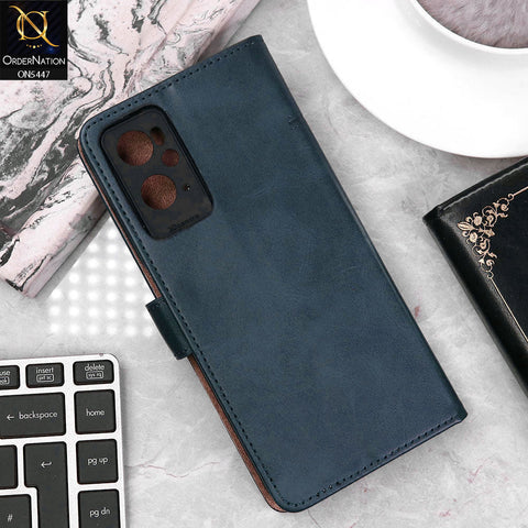 Oppo A76 Cover - Blue - Premium Leather Megantic Flip Book Covers With Card Holding Option