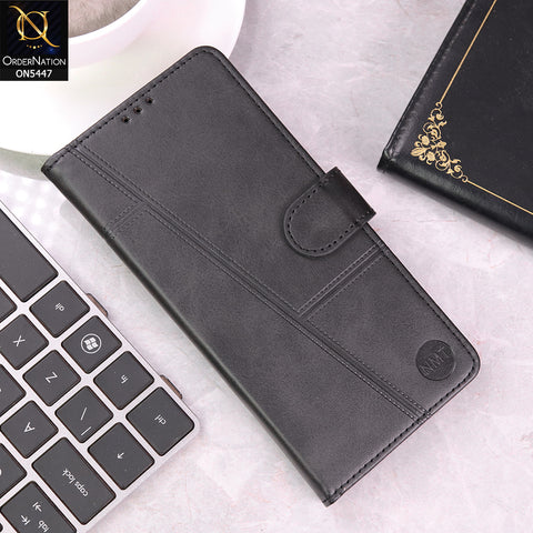 Realme 5i Cover - Black - Premium Leather Megantic Flip Book Covers With Card Holding Option
