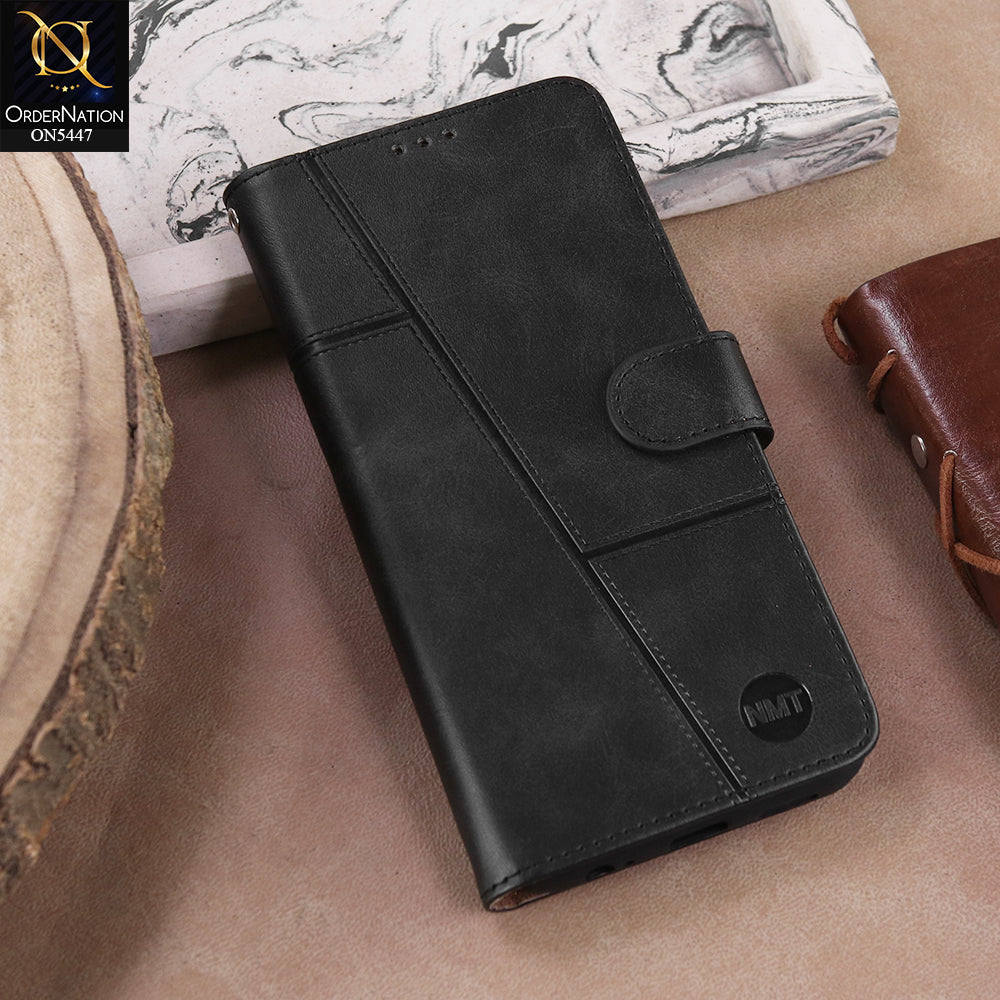 Tecno Camon 12  - Black -  Premium Leather Megantic Flip Book Covers With Card Holding Option