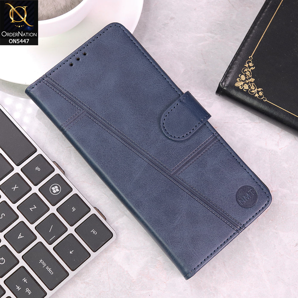 Samsung Galaxy A12 Cover - Blue - Premium Leather Megantic Flip Book Covers With Card Holding Option
