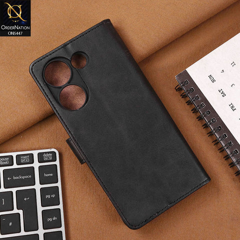 Tecno Camon 20 Pro Cover - Black - Premium Leather Megantic Flip Book Covers With Card Holding Option