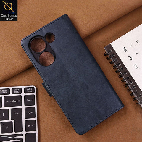 Tecno Camon 20 Cover - Blue - Premium Leather Megantic Flip Book Covers With Card Holding Option
