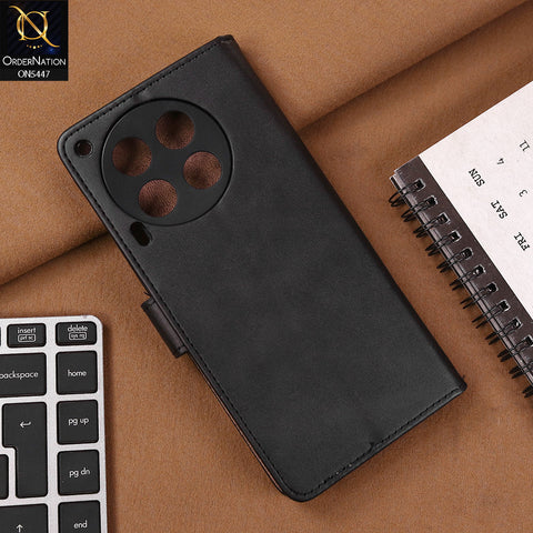 Tecno Camon 30 Cover - Black - Premium Leather Megantic Flip Book Covers With Card Holding Option