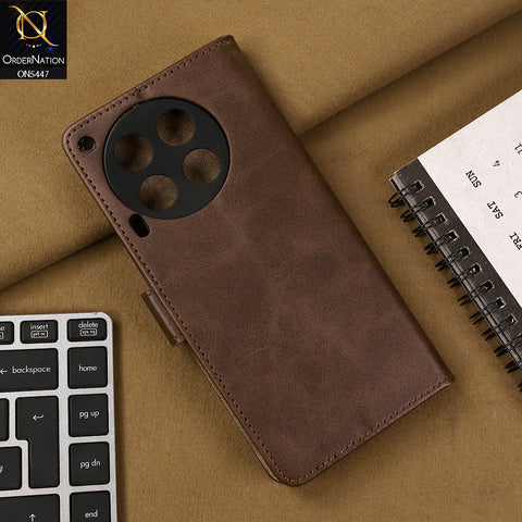 Tecno Camon 30 Cover - Dark Brown - Premium Leather Megantic Flip Book Covers With Card Holding Option