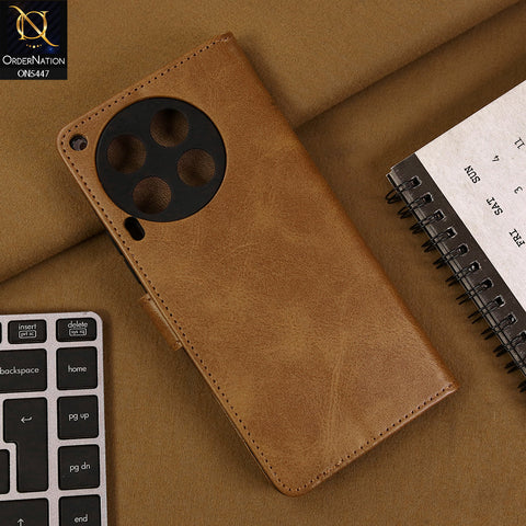 Tecno Camon 30 Cover - Light Brown - Premium Leather Megantic Flip Book Covers With Card Holding Option