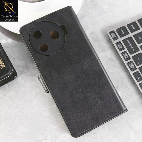 Tecno Camon 30 Pro 5G Cover - Black -  Premium Leather Megantic Flip Book Covers With Card Holding Option