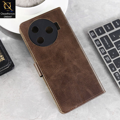 Tecno Camon 30 Pro 5G Cover - Dark Brown -  Premium Leather Megantic Flip Book Covers With Card Holding Option