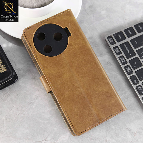 Tecno Camon 30 Pro 5G Cover - Light Brown -  Premium Leather Megantic Flip Book Covers With Card Holding Option